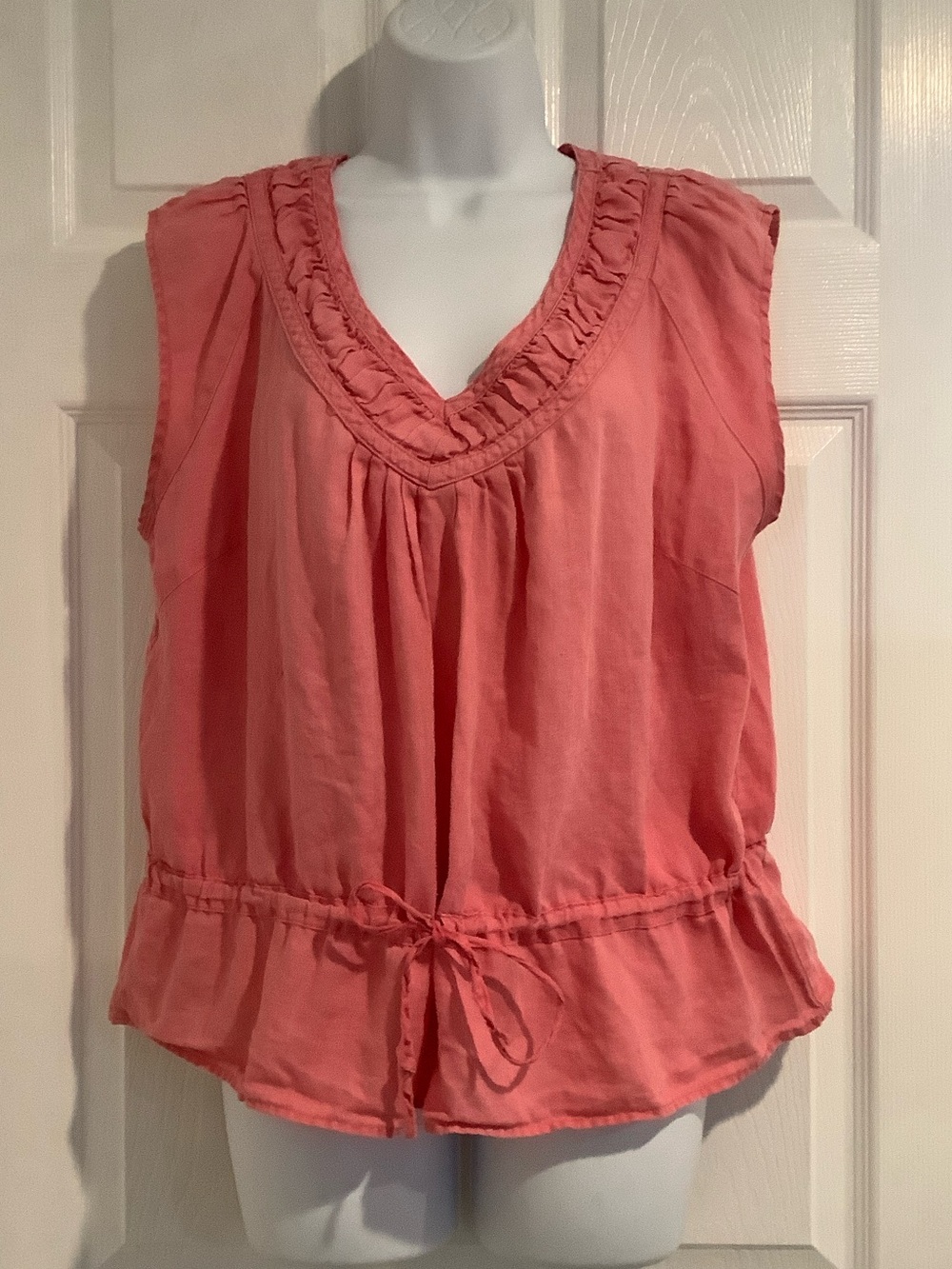 LILY STANHOPE  Pink 100% Linen Sleeveless Coastal Grandma Beach Summer Top L